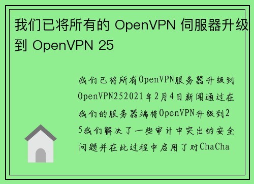 我们已将所有的 OpenVPN 伺服器升级到 OpenVPN 25 