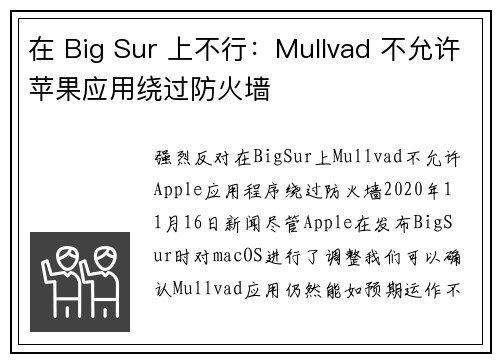 在 Big Sur 上不行：Mullvad 不允许苹果应用绕过防火墙 